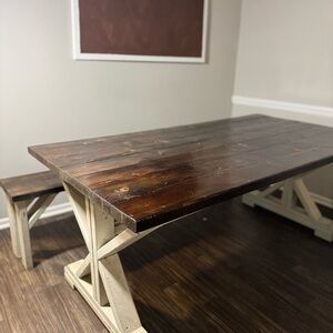 Handmade Solid Wood Farmhouse Dining Table + Bench